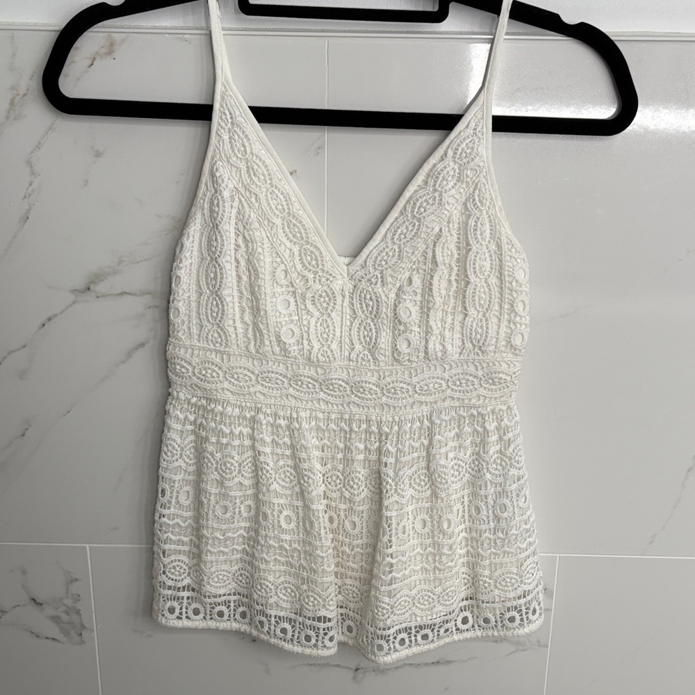 Abercrombie & Fitch White Lace Peplum Top